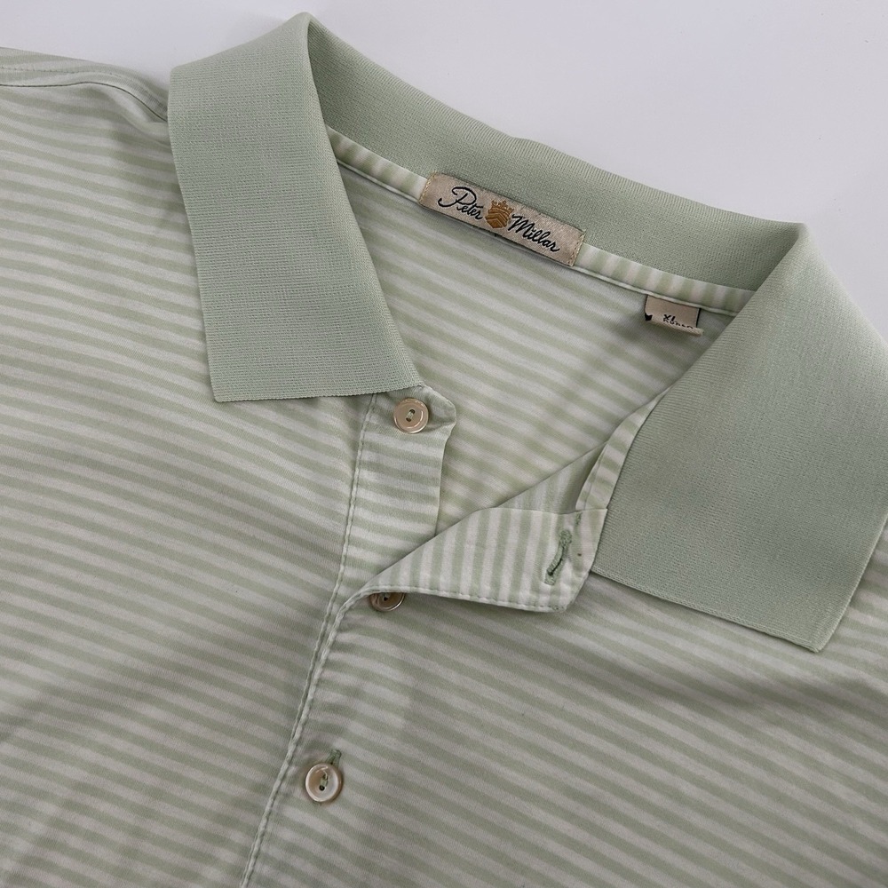 Peter Millar Mens XL Mint Green Striped Polo Cotton Short Sleeve Pullover‎ Shirt